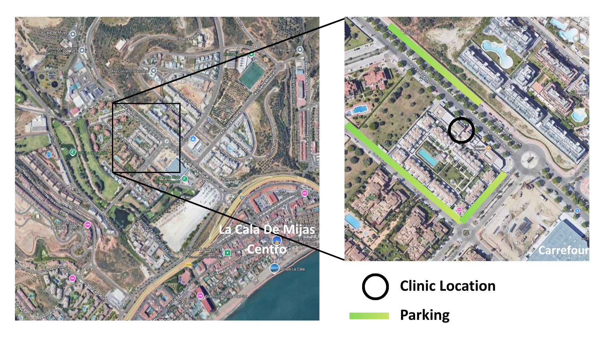 Map showing La Cala Medical & Aesthetics near La Cala de Mijas centre.